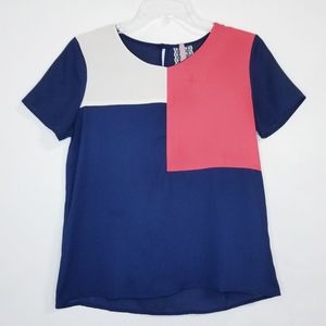 🔴Navy Blue and Red Color Block Top